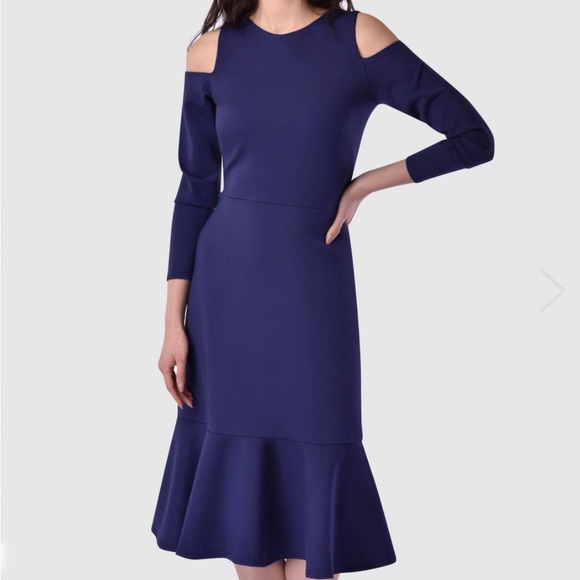 Made in England Closet London jersey blue dress with cold shoulders size  6 - Picture 4 of 4